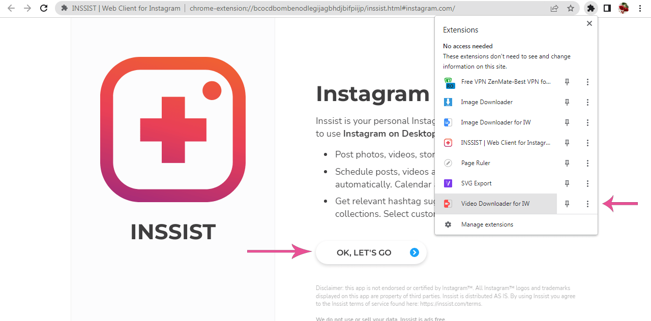 افزونه اینستگرام روی دسکتاپ