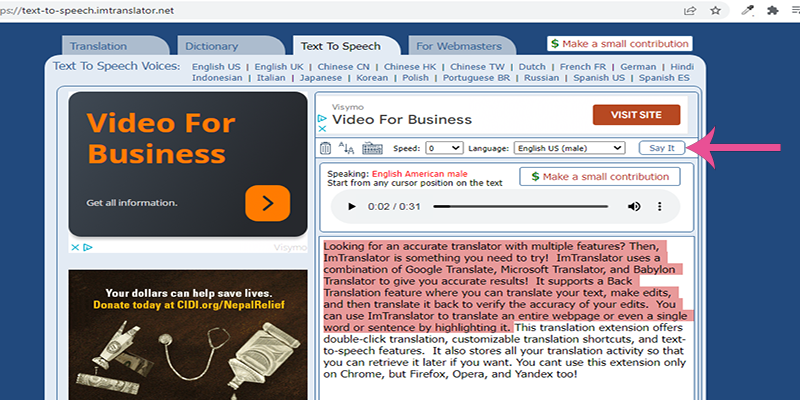 تبدیل متن به صوت در افزونه مترجم کروم ImTranslator